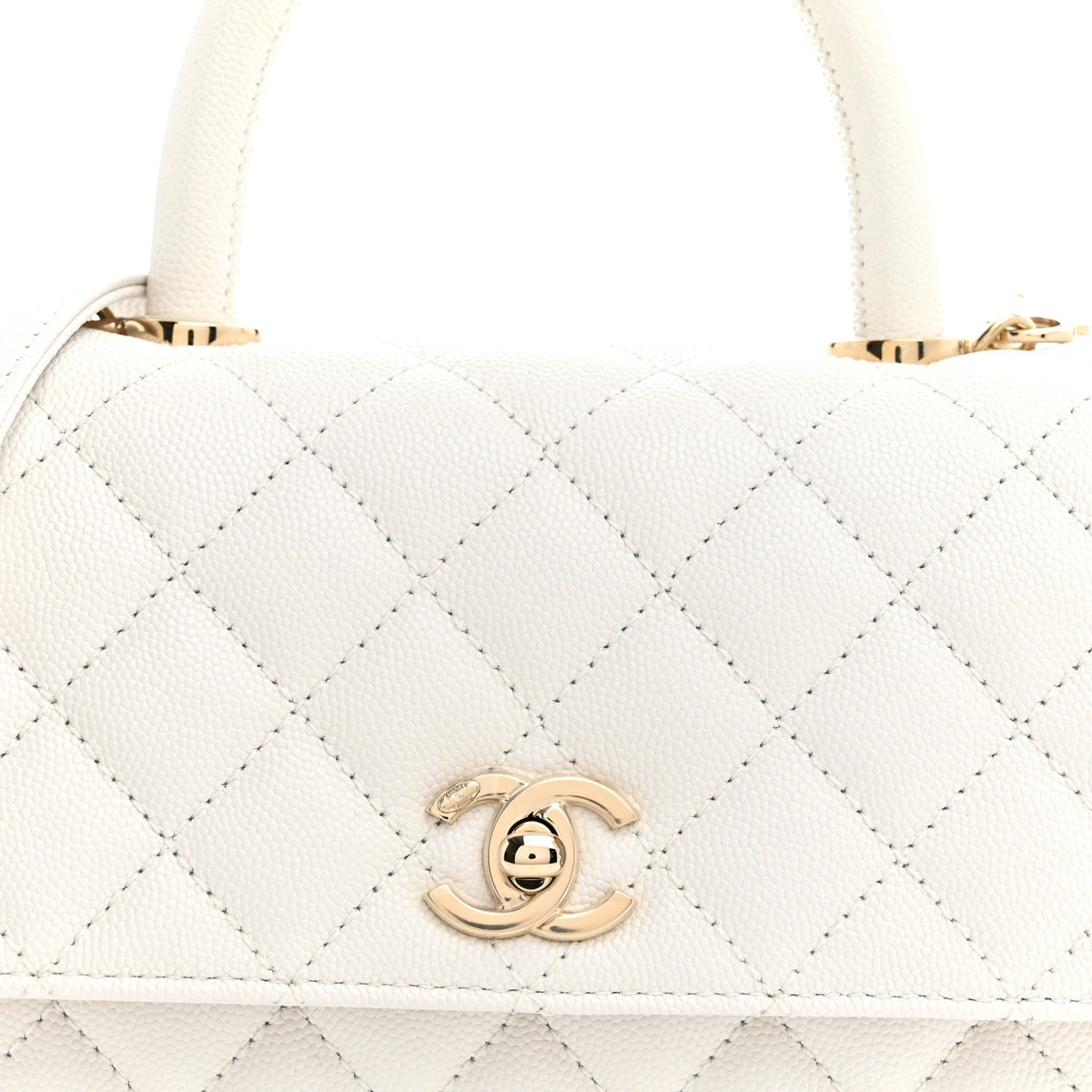 Caviar Quilted Mini Coco Handle Flap White