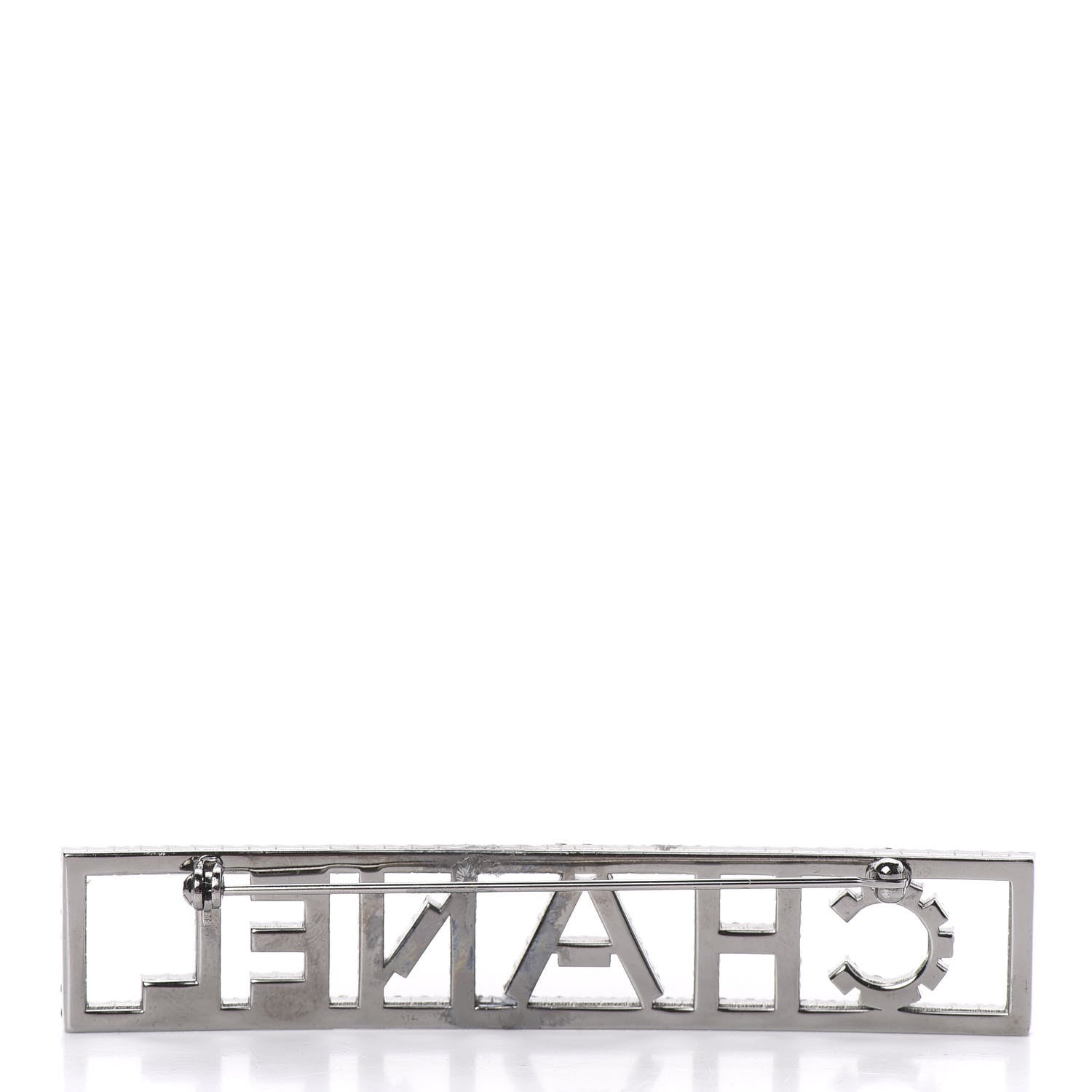 Chanel Crystal Logo Brooch Gray 3 of 4