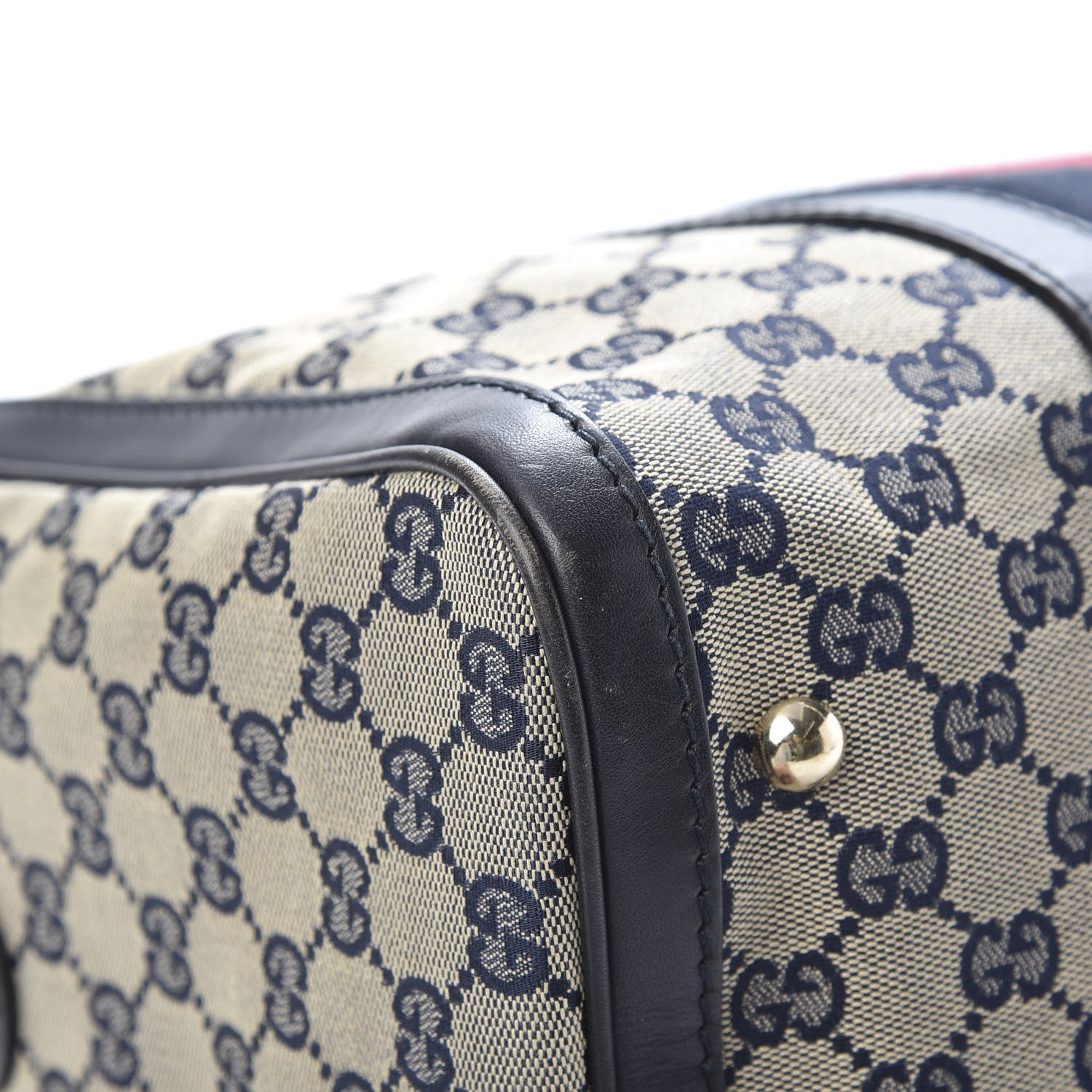Gucci Monogram Selleria Calfskin Vintage Web Medium Boston Beige Blue 9 of 18