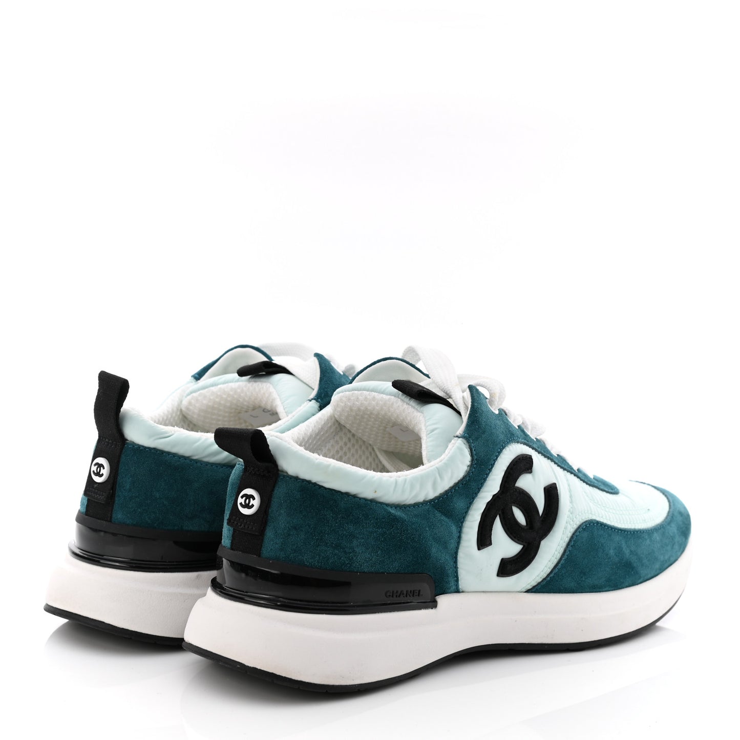 Nylon Suede Calfskin CC Sneakers 38.5 Green Light Green