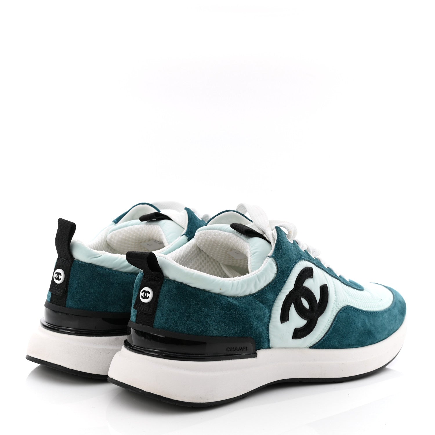 Chanel Nylon Suede Calfskin CC Sneakers 38.5 Green Light Green 4 of 10