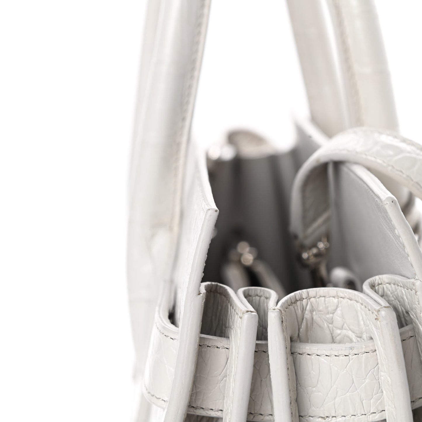 Calfskin Crocodile Embossed Small Sac De Jour White Souffle