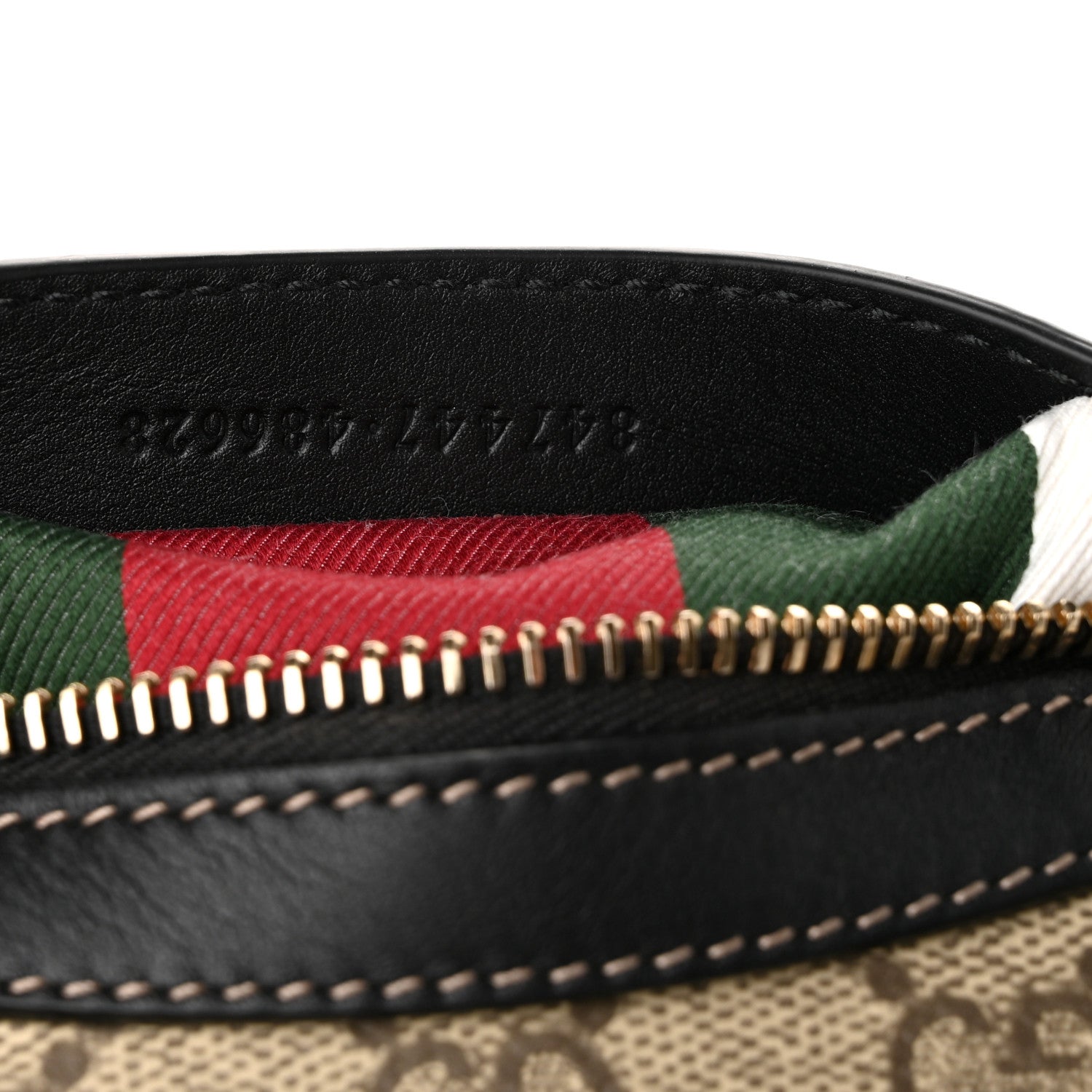Gucci GG Supreme Monogram Textured Calfskin Small Emblem Shoulder Bag Beige Black 6 of 9