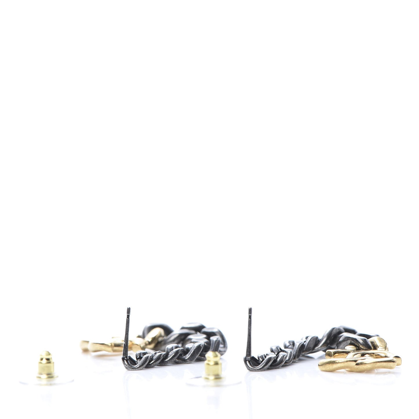 Metal CC Pick Drop Earrings Ruthenium Gold