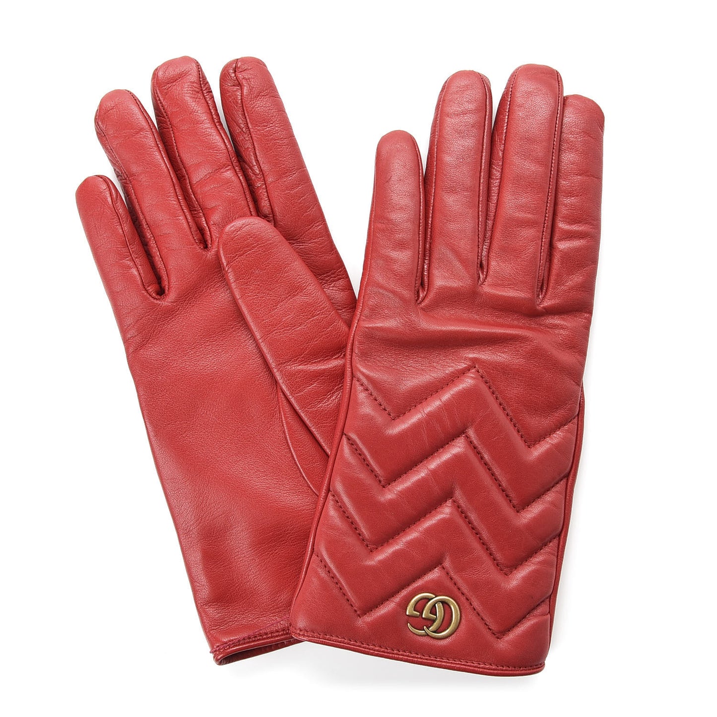 Nappa GG Marmont Chevron Gloves 7 Red