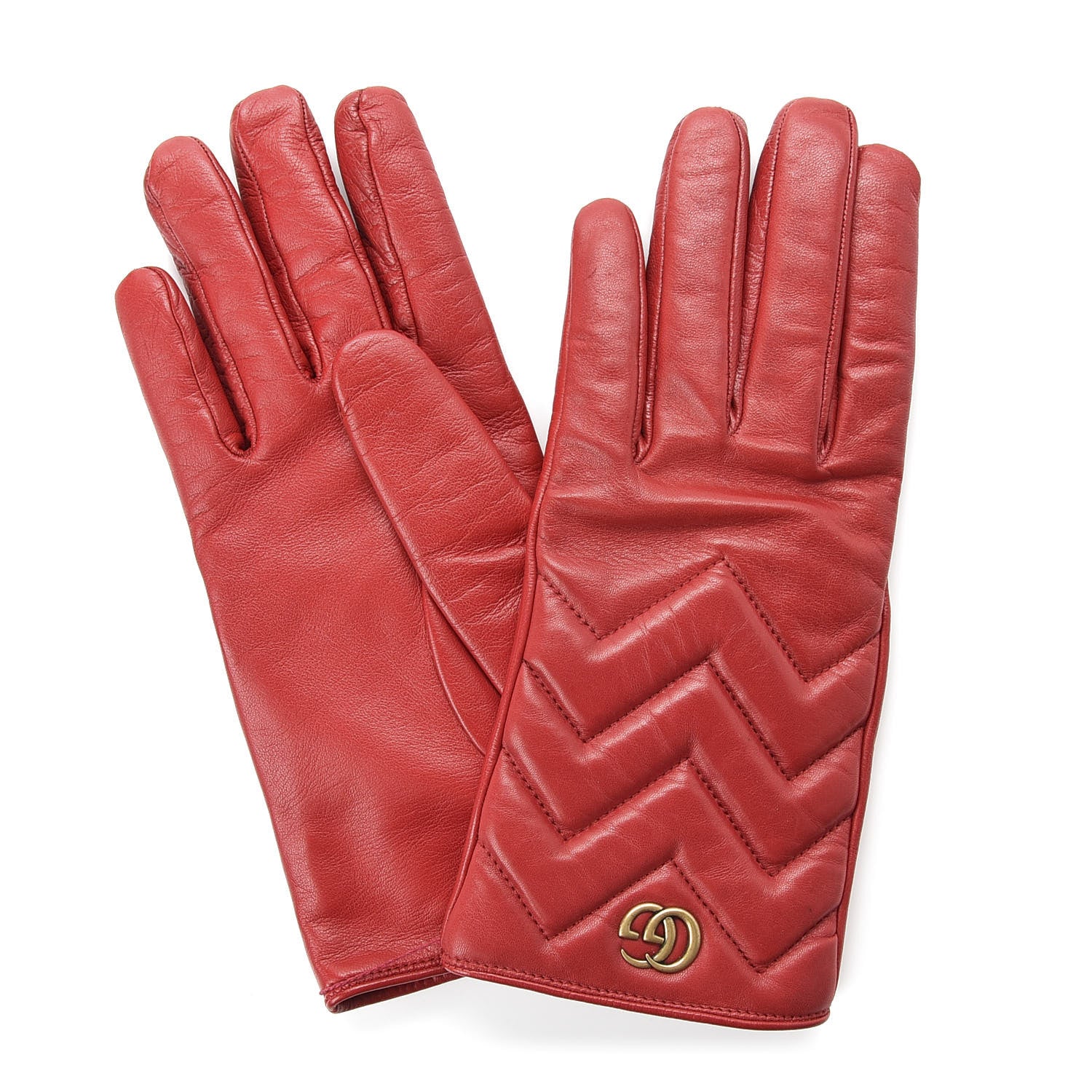 Gucci Nappa GG Marmont Chevron Gloves 7 Red 1 of 7