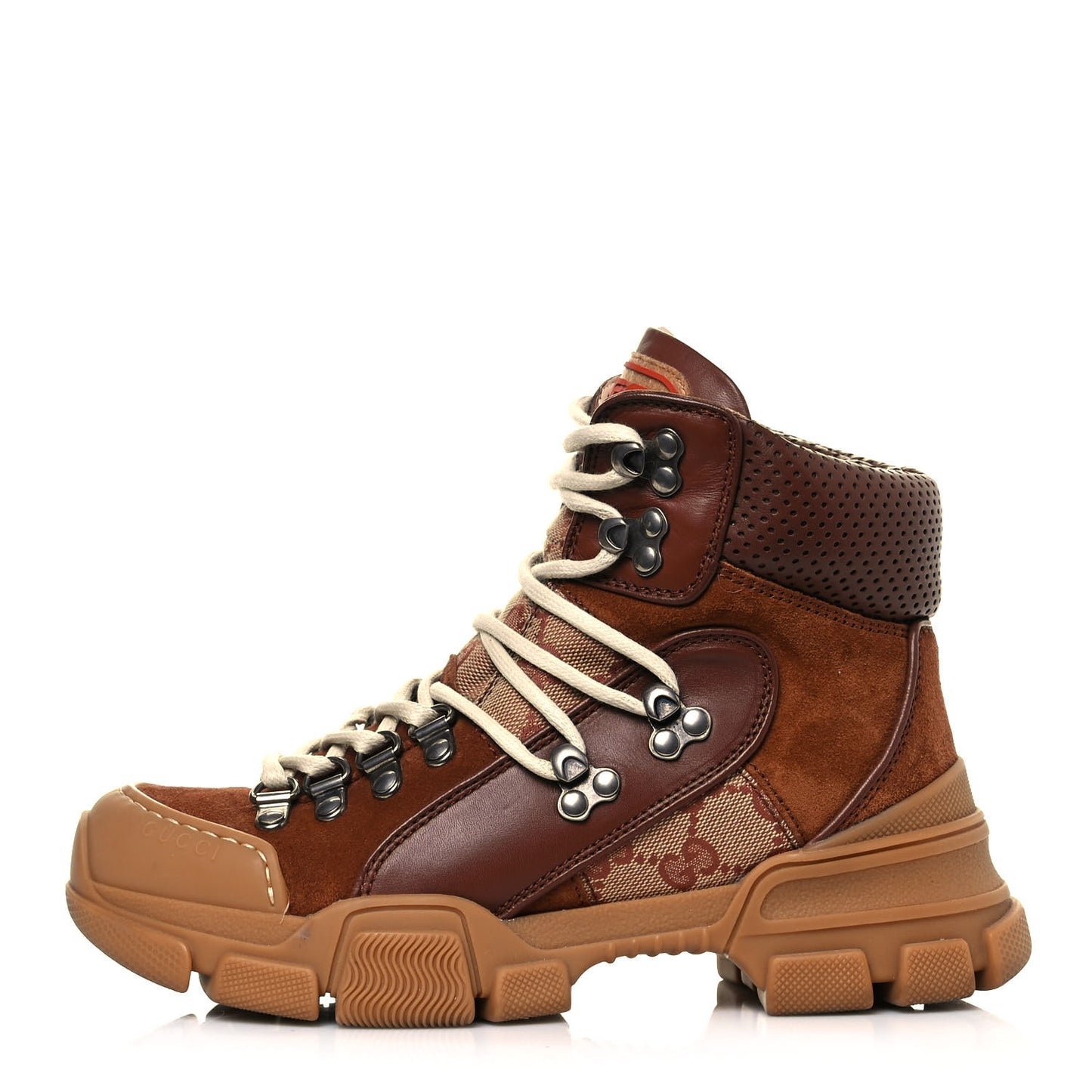X SEGA Suede Calfskin GG Monogram Womens Flashtrek High-Top Sneakers 35.5 New Cuir Beige Ruggine