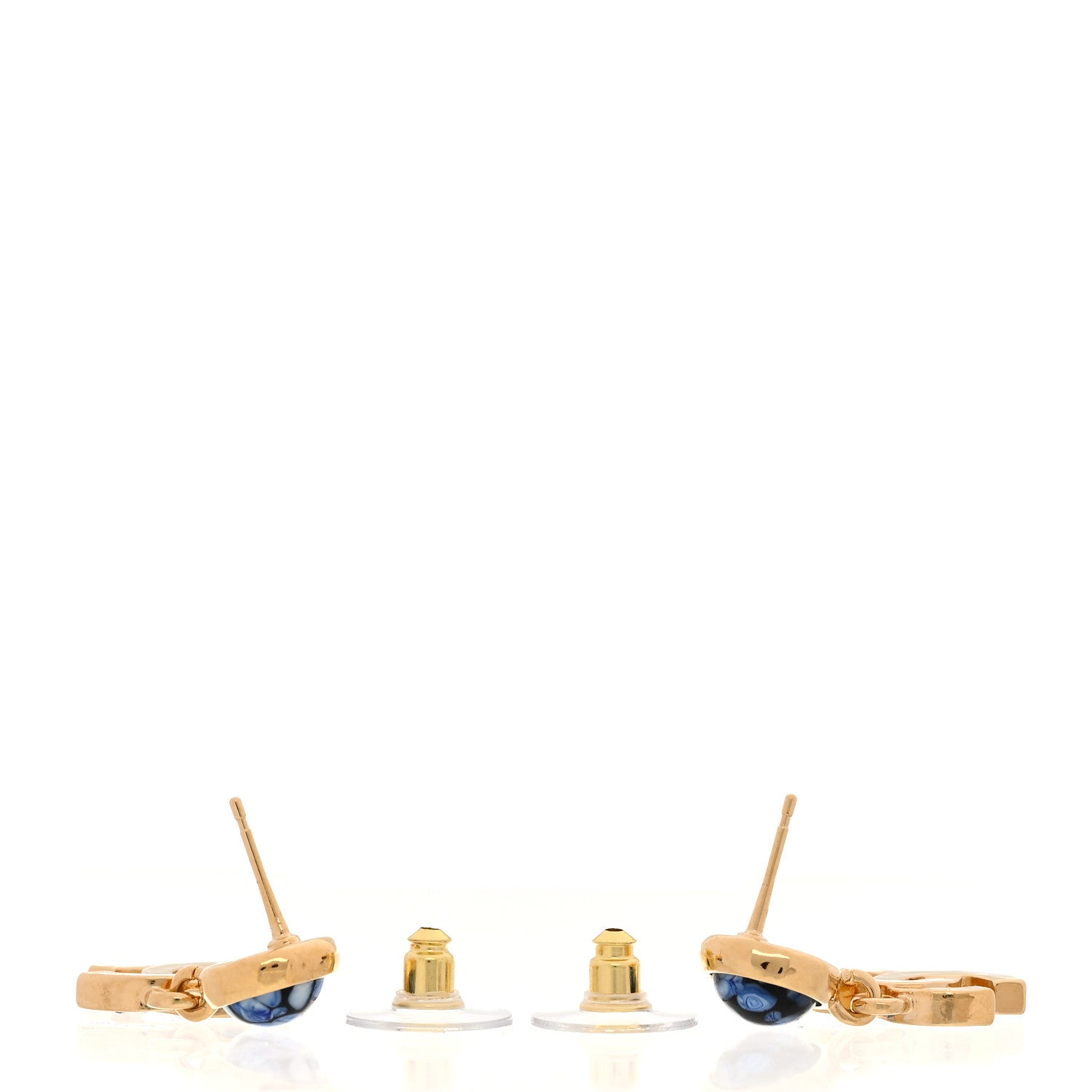 Chanel Crystal Stone CC Drop Earrings Blue Gold 3 of 4