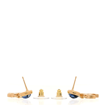 Chanel Crystal Stone CC Drop Earrings Blue Gold 3 of 4