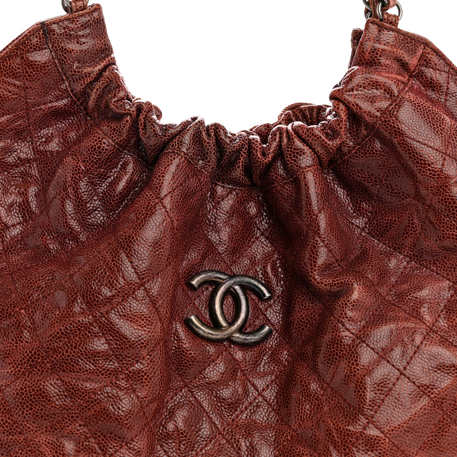 Chanel Crumpled Grained Calfskin Quilted Medium Elastic Tote Burgundy 8 of 12