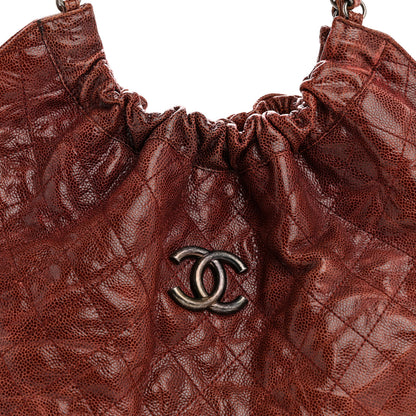 Chanel Crumpled Grained Calfskin Quilted Medium Elastic Tote Burgundy 8 of 12