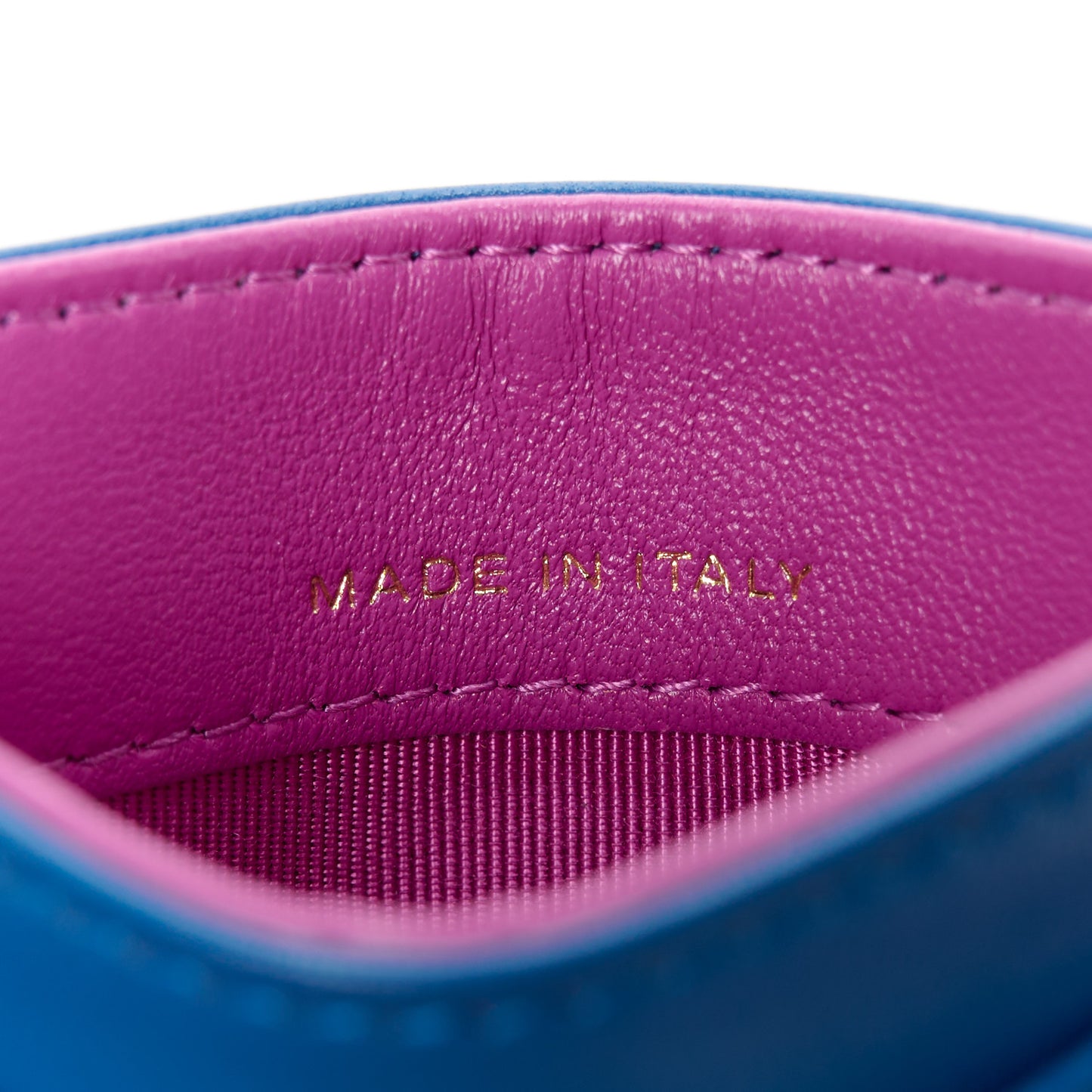 Lambskin Quilted Card Holder Blue Pink