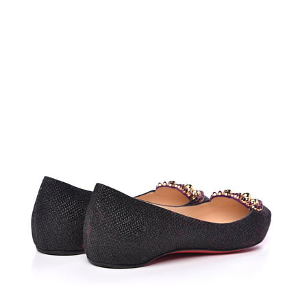 Christian Louboutin Glitter Tisse Veau Velours Heart Embellished Coramia Point Toe Flats 36 Black 5 of 9
