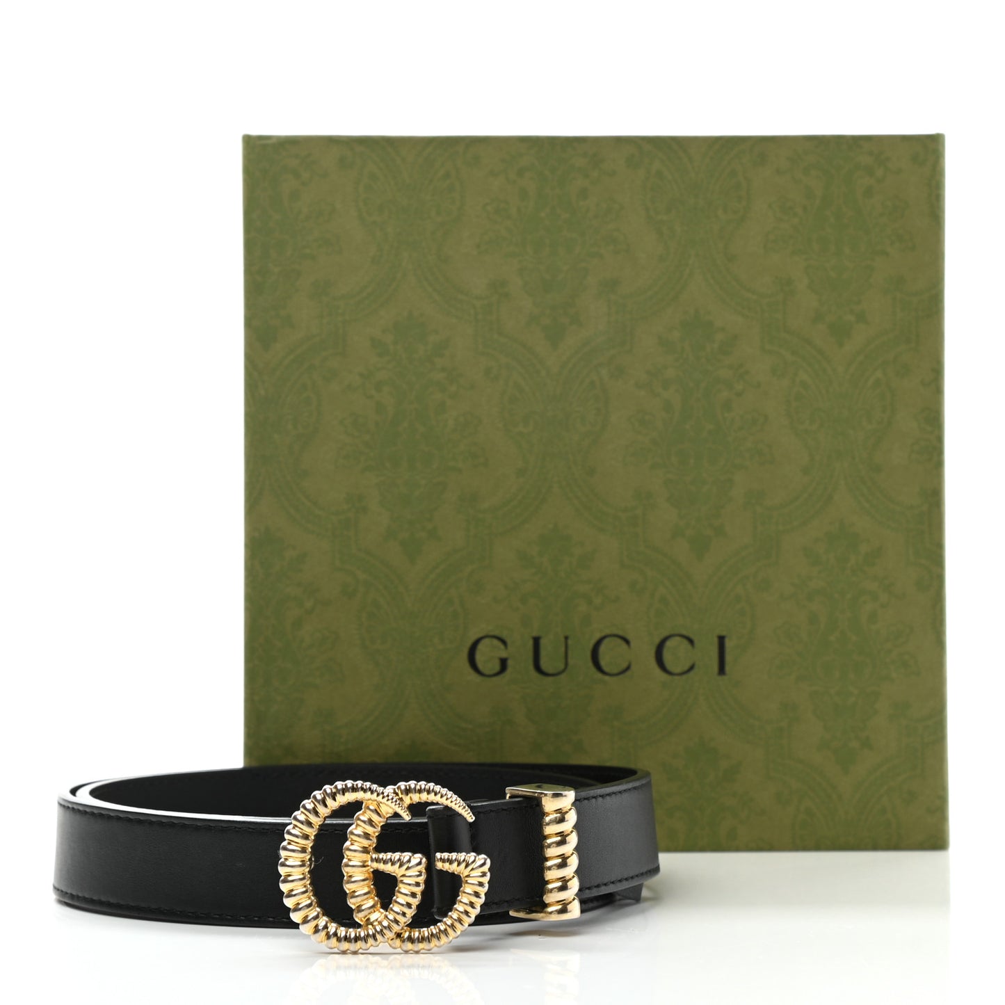 Moon Calfskin Torchon Double G 25mm Belt 85 34 Black