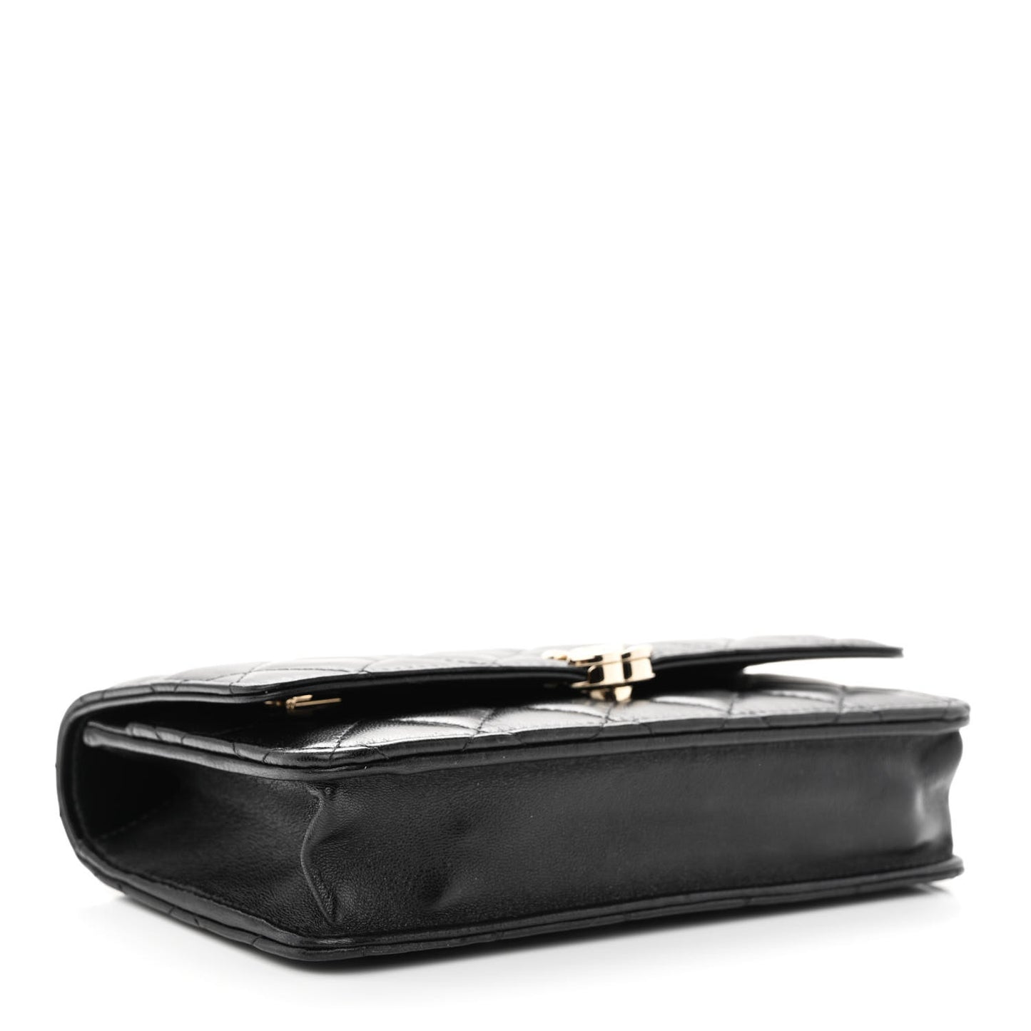 Lambskin Quilted Top Handle Wallet On Chain WOC Black
