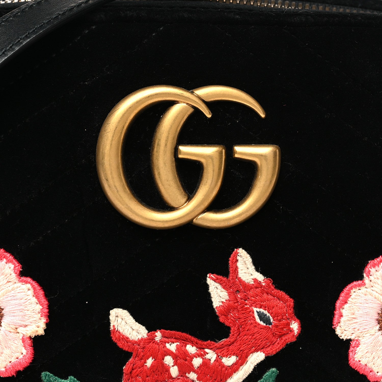 Gucci Velvet Matelasse Deer Embroidered Small GG Marmont Chain Shoulder Bag Black 8 of 11