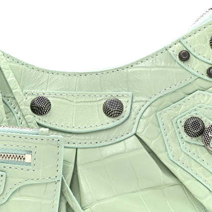 Balenciaga Extra Supple Calfskin Crocodile Embossed Le Cagole Shoulder Bag XS Light Green 9 of 12