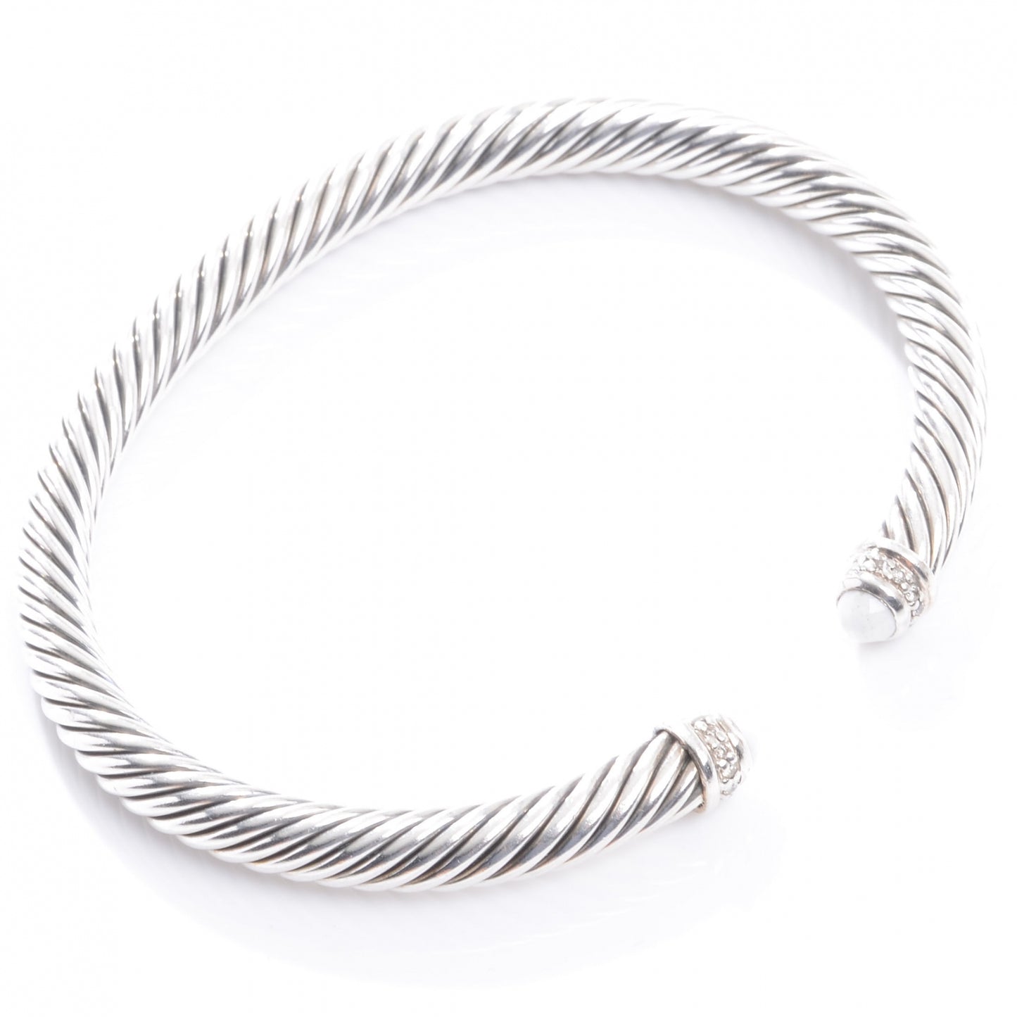Sterling Silver Diamond White Agate 5mm Cable Classics Bracelet