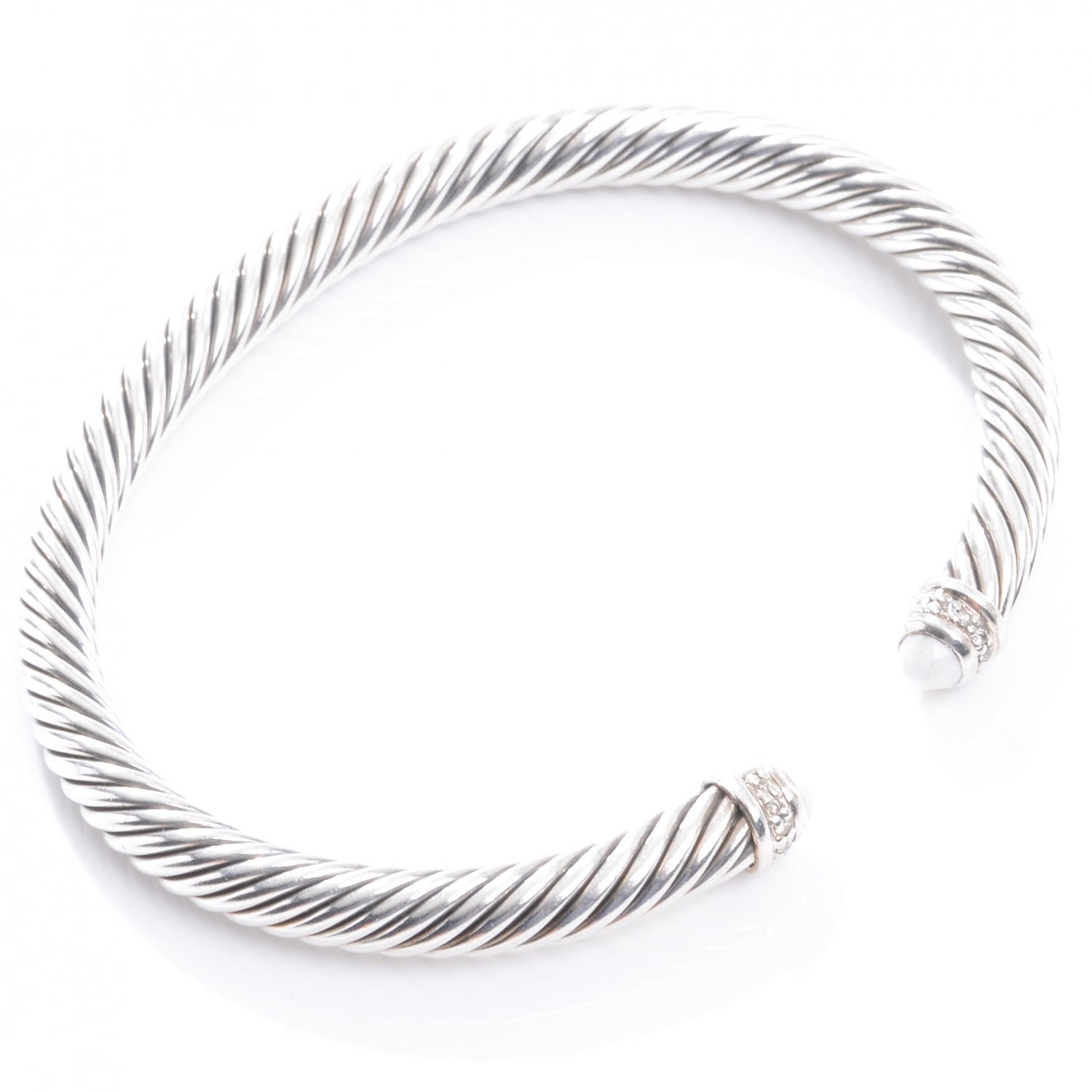 David Yurman Sterling Silver Diamond White Agate 5mm Cable Classics Bracelet 5 of 5