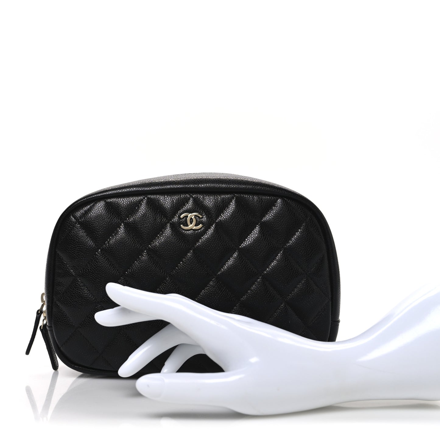 Caviar Quilted Medium Curvy Pouch Cosmetic Case Black