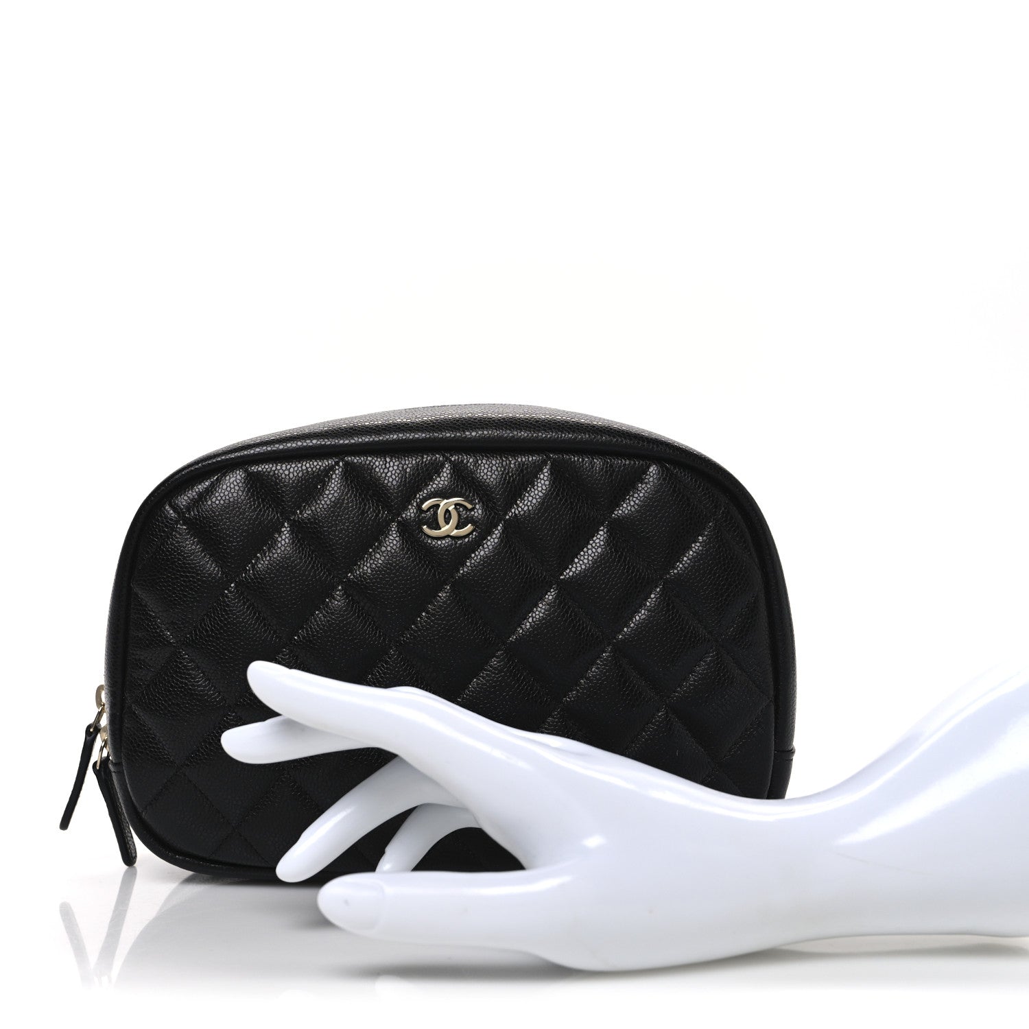 Chanel Caviar Quilted Medium Curvy Pouch Cosmetic Case Black 2 of 11