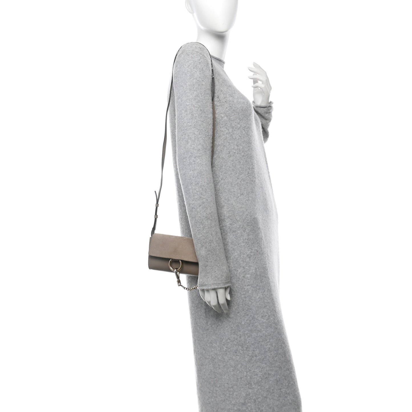 Suede Calfskin Mini Faye Shoulder Bag Motty Grey