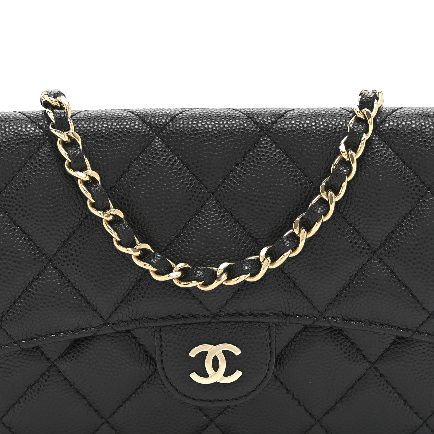 Caviar Quilted Flap Phone Holder With Chain Black Black