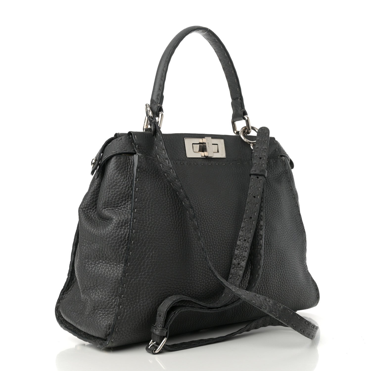 Fendi Cuoio Romano Selleria Bi-Color Medium Peekaboo Iconic Satchel Asfalto Latte 3 of 24