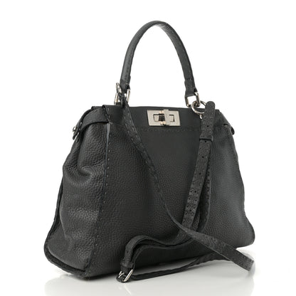 Fendi Cuoio Romano Selleria Bi-Color Medium Peekaboo Iconic Satchel Asfalto Latte 3 of 24