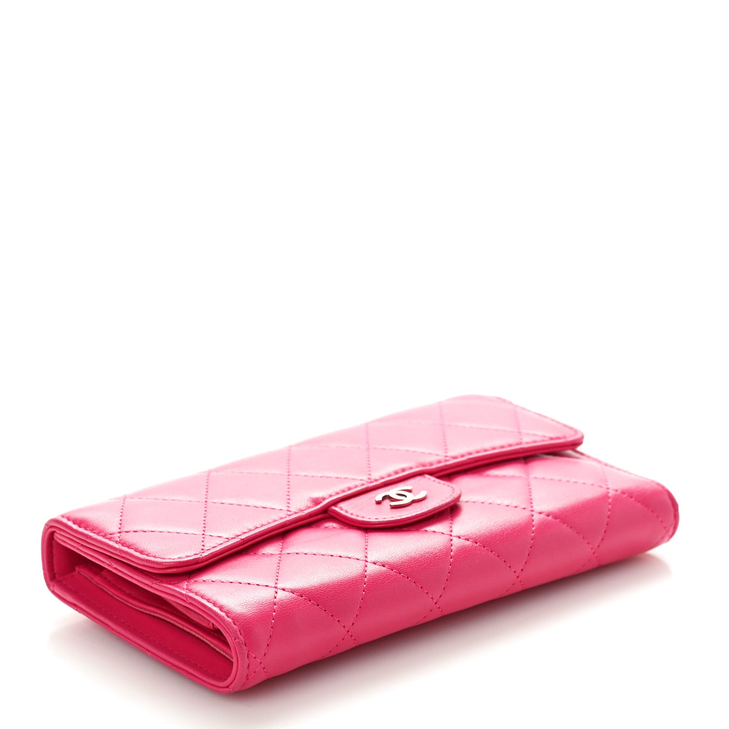 Lambskin Quilted Large Flap Wallet Fuchsia