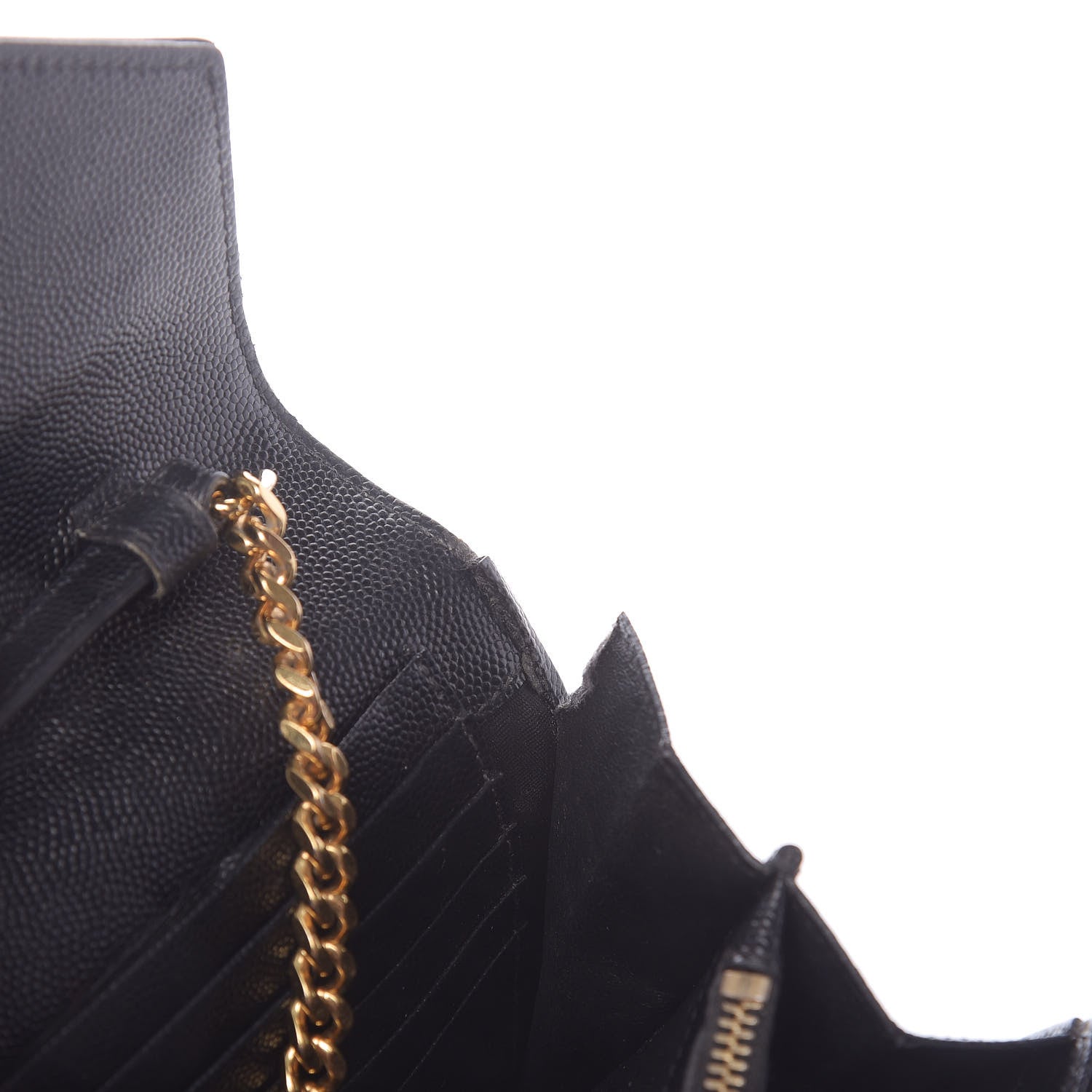 Saint Laurent Grain De Poudre Matelasse Chevron Monogram Chain Wallet Black 13 of 14