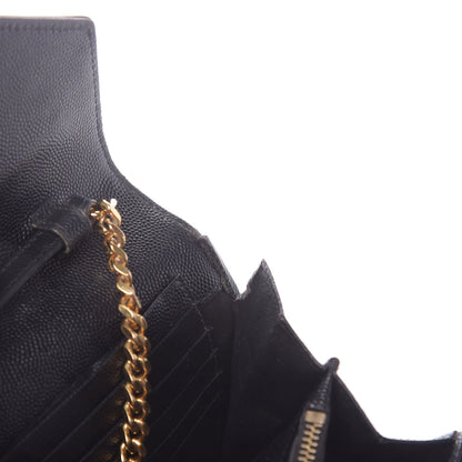 Saint Laurent Grain De Poudre Matelasse Chevron Monogram Chain Wallet Black 13 of 14