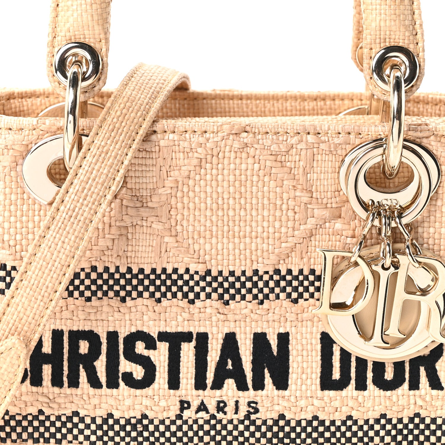 Christian Dior Raffia Woven Cannage Embroidered Mini Lady D-Lite Natural Black 8 of 10