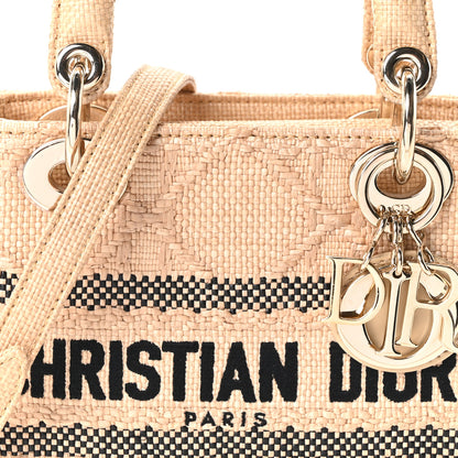 Christian Dior Raffia Woven Cannage Embroidered Mini Lady D-Lite Natural Black 8 of 10
