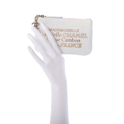 Chanel Calfskin Crocodile Embossed Cocodile Cosmetic Case White Gold 2 of 8