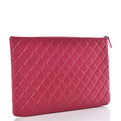 Chanel Perforated Lambskin Quilted Large Cosmetic Case Pink 3 of 15