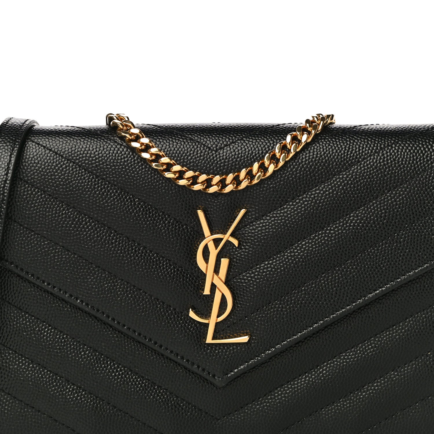 Saint Laurent Grain De Poudre Matelasse Chevron Monogram Envelope Chain Wallet Black 7 of 10