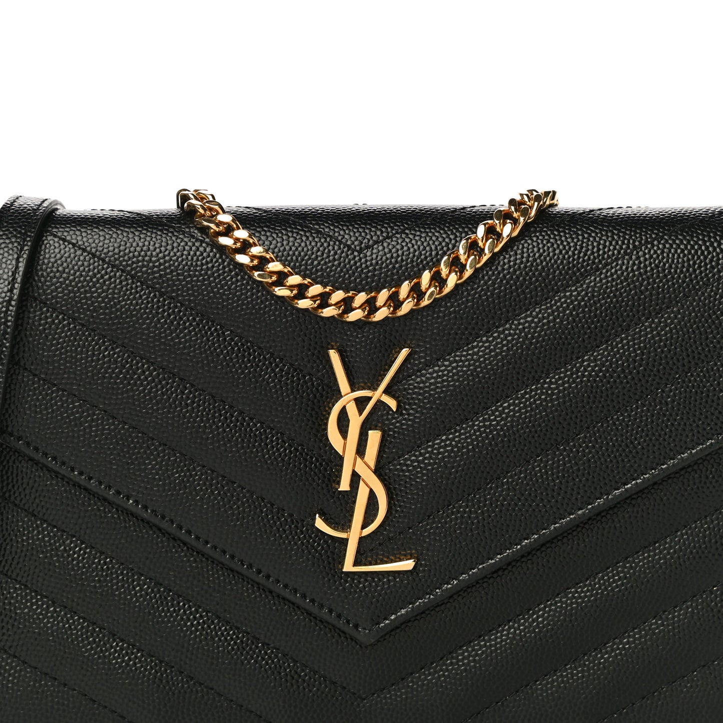 Grain De Poudre Matelasse Chevron Monogram Envelope Chain Wallet Black