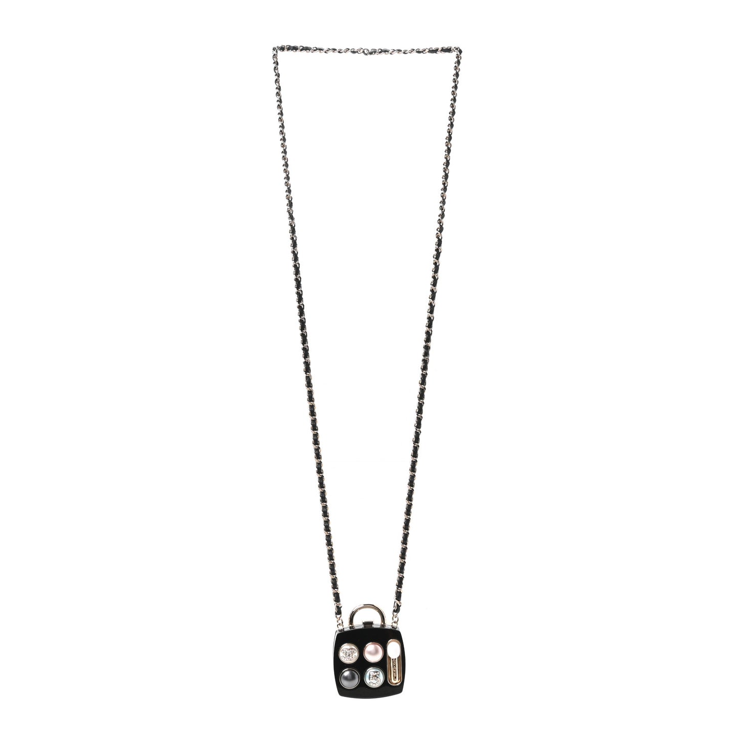 Pearl Resin Crystal Lambskin CC No 5 Eyeshadow Mirror Pendant Necklace Multicolor