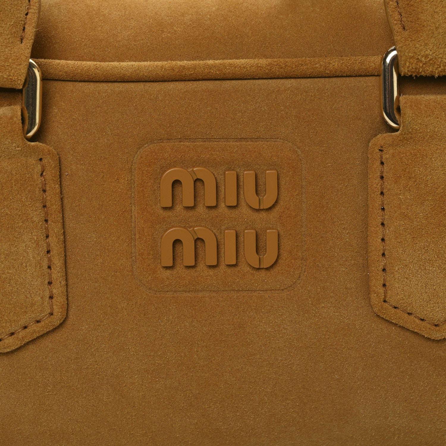 Miu Miu Suede Padded Regular Arcadie Top Handle Bag Whiskey 8 of 11