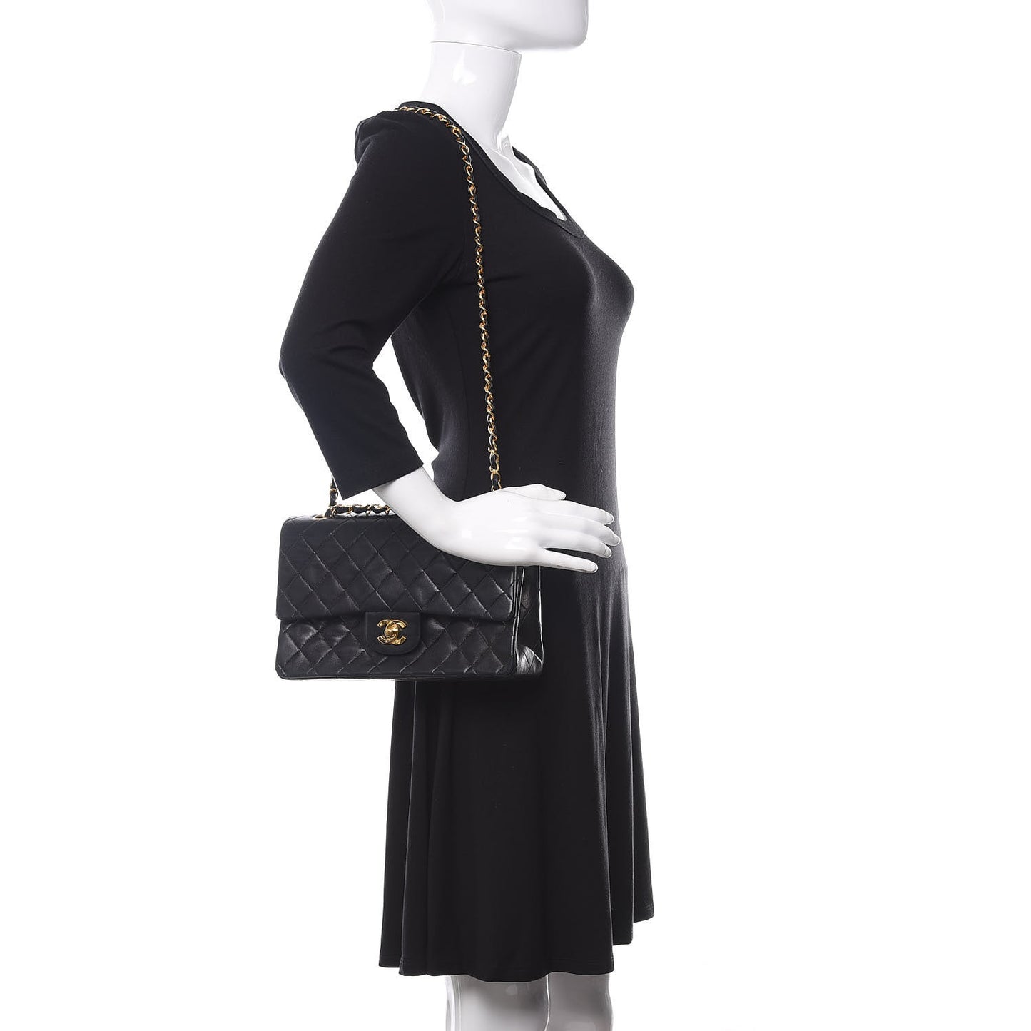 Lambskin Quilted Medium Double Flap Black