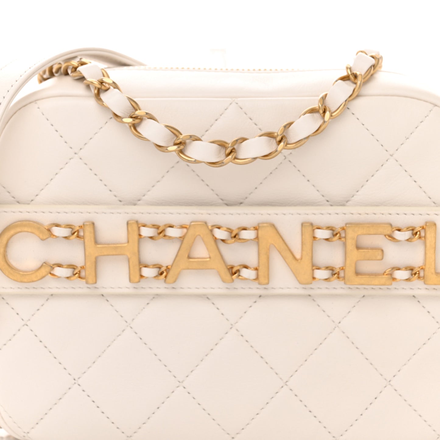 Calfskin Quilted Enchained Camera Case Bag White