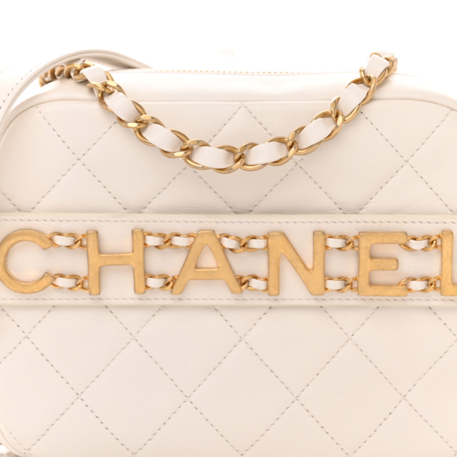 Chanel Calfskin Quilted Enchained Camera Case Bag White 8 of 15