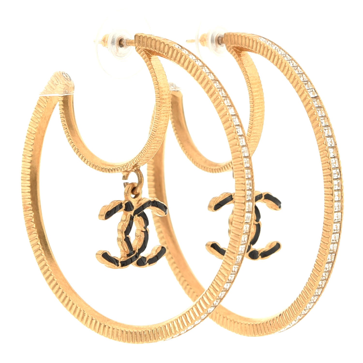 Chanel Crystal CC Drop Hoop Earrings Gold 2 of 4