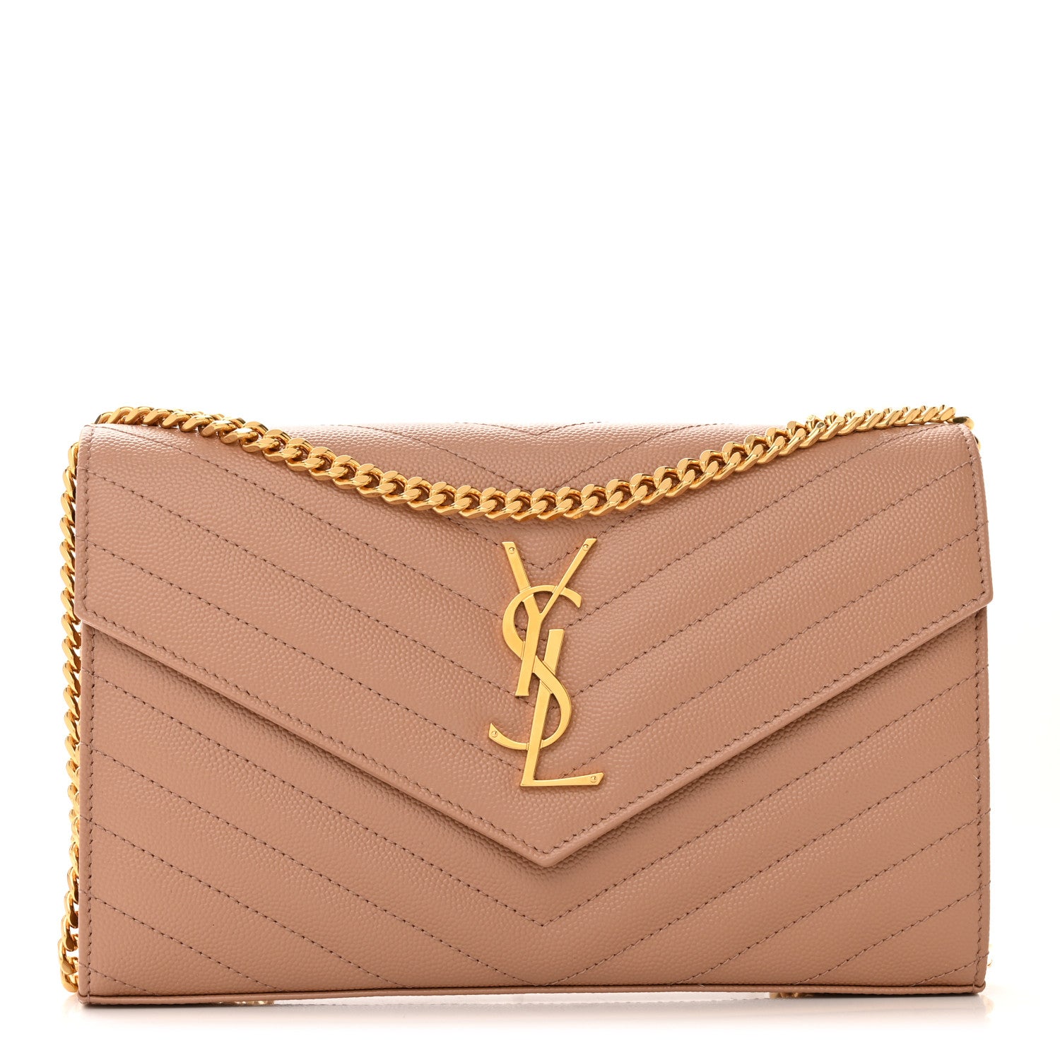 Saint Laurent Grain De Poudre Matelasse Chevron Monogram Chain Wallet Vintage Peach 1 of 11