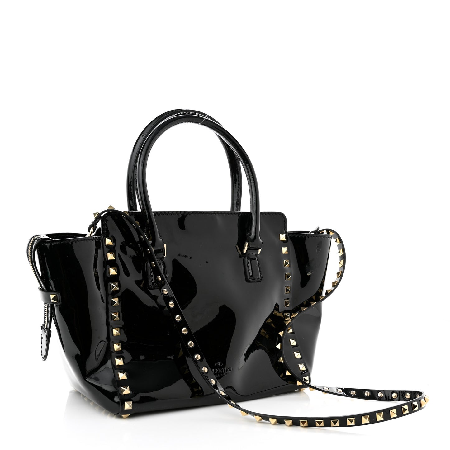 Patent Small Rockstud Double Handle Tote Black