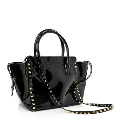 Valentino Garavani Patent Small Rockstud Double Handle Tote Black 3 of 11