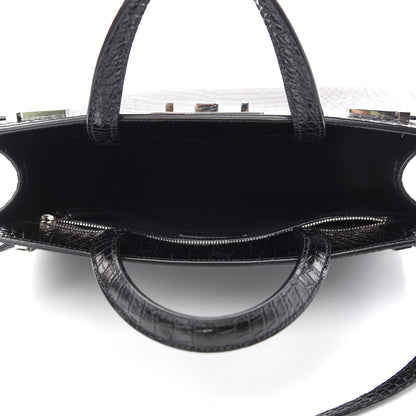 Saint Laurent Shiny Calfskin Crocodile Embossed Small Manhattan Shopper Tote Black 6 of 11
