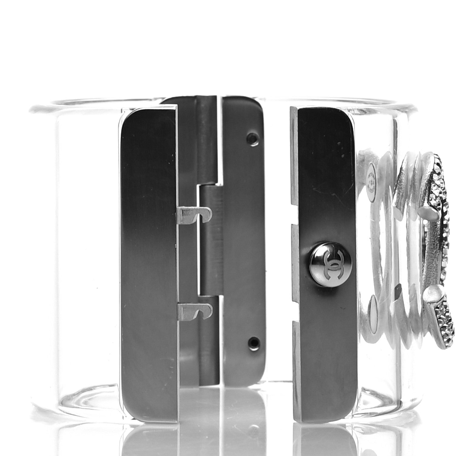 Chanel Lucite Baguette Crystal CC Cuff Transparent Silver 4 of 6