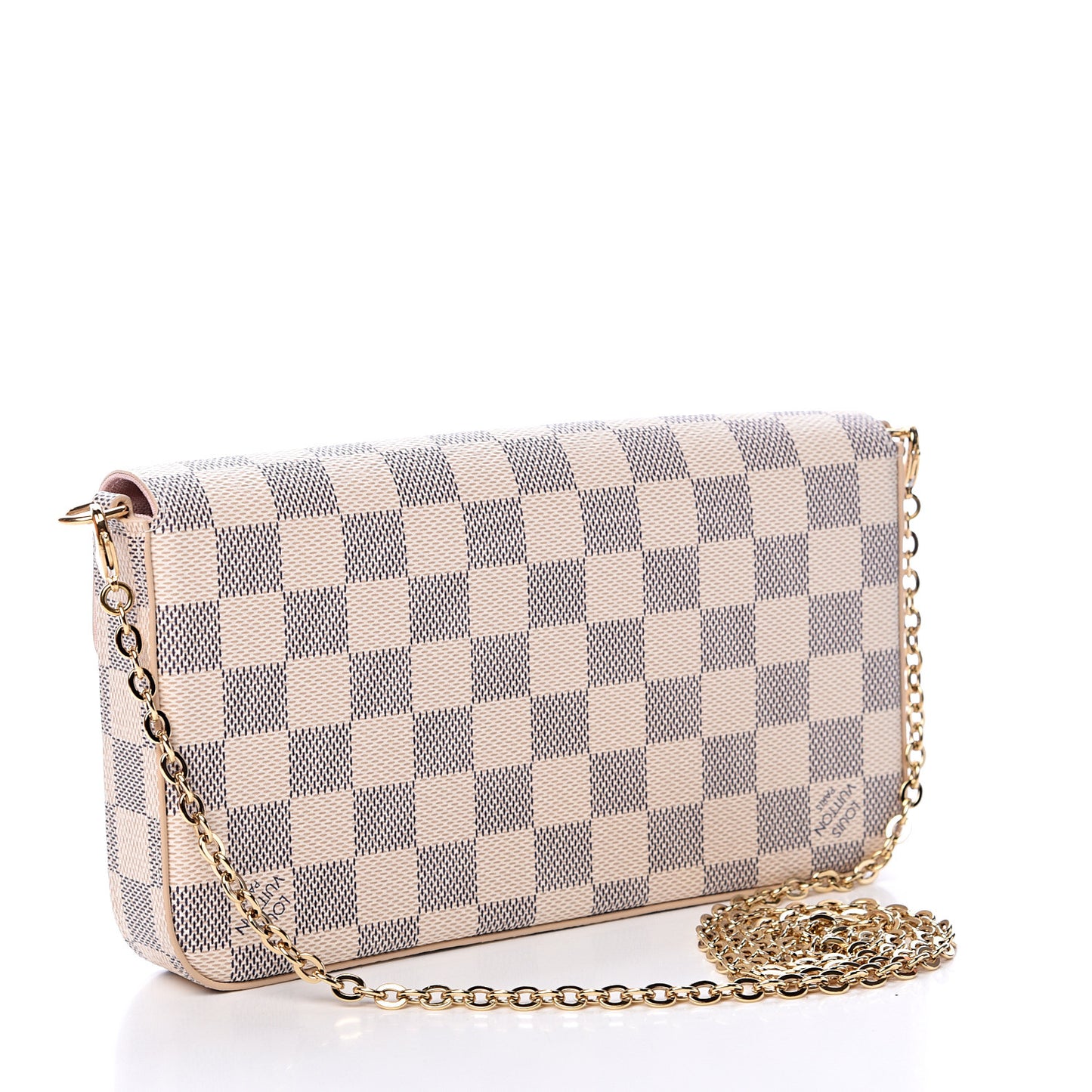 Damier Azur Pochette Felicie Chain Wallet Rose Ballerine